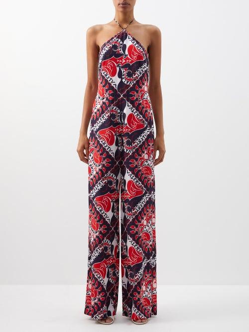 Valentino - Archive Manifesto Bandana-print Silk Jumpsuit - Womens - Red Multi