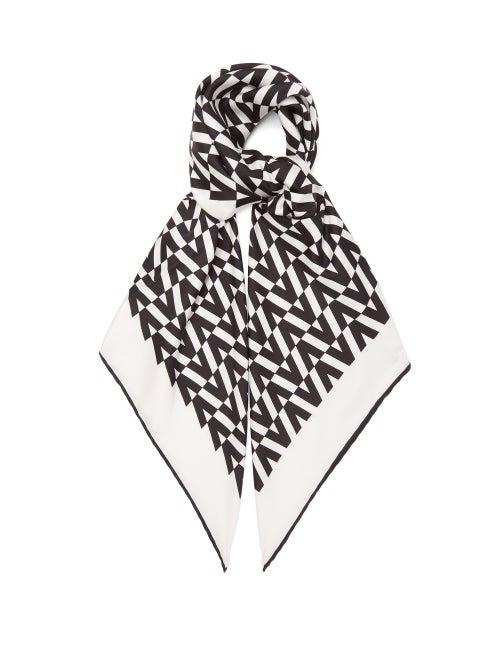 Valentino Garavani - Optical-valentino Logo Print Silk-faille Scarf - Womens - Black White