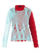 Raf Simons - Colour-blocked Open-knit Mohair-blend Sweater - Womens - Blue Multi