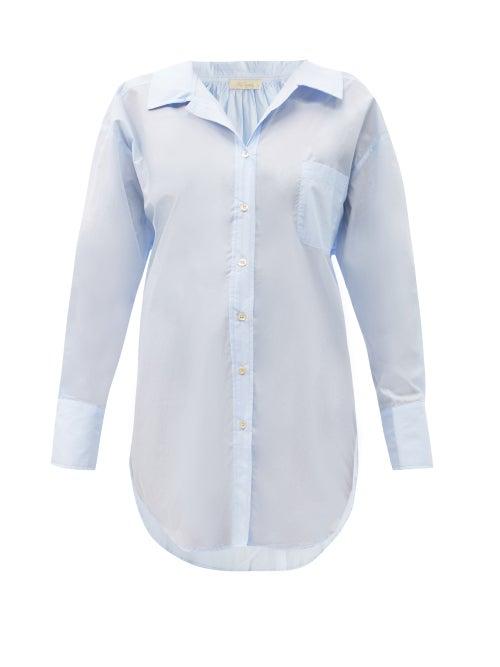 Matchesfashion.com Mes Demoiselles - Scharade Longline Cotton-poplin Shirt - Womens - Light Blue