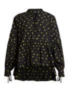 Matchesfashion.com Cecilie Bahnsen - Andrea Tiered Floral Print Cotton Poplin Shirt - Womens - Black