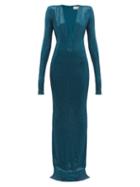 Matchesfashion.com Alexandre Vauthier - Crystal Embellished Plunge Neck Gown - Womens - Blue