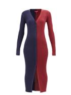 Staud - Shoko Buttoned Ribbed-knit Dress - Womens - Navy Multi