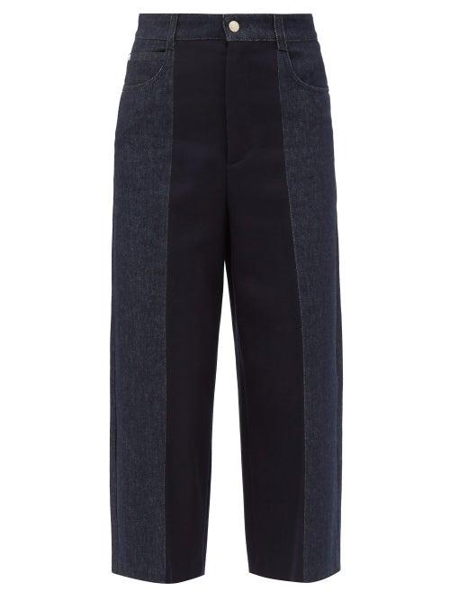 Alexander Mcqueen - Panelled Wide-leg Cropped Jeans - Womens - Navy