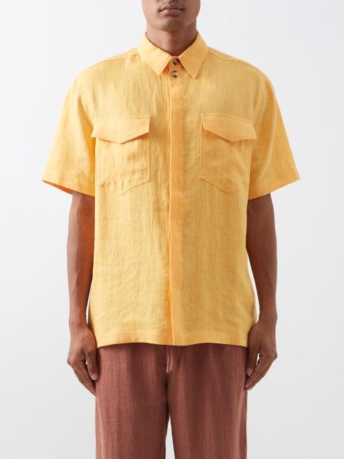 Nanushka - Chest-pocket Linen Shirt - Mens - Orange