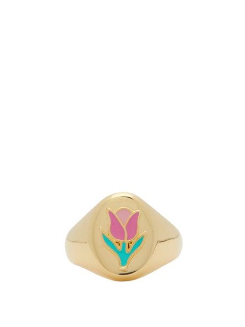 Matchesfashion.com Wilhelmina Garcia - Gold-vermeil Tulip Signet Ring - Womens - Gold Multi
