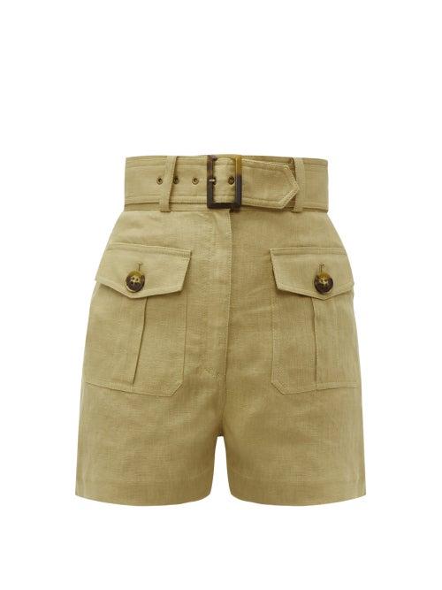Matchesfashion.com Zimmermann - Suraya High Rise Linen Shorts - Womens - Beige