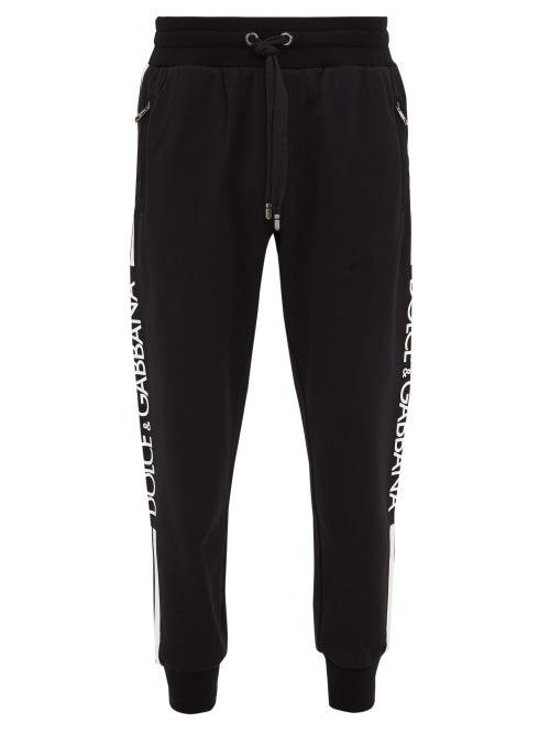 Matchesfashion.com Dolce & Gabbana - Dg Logo Stripe Cotton Track Pants - Mens - Black