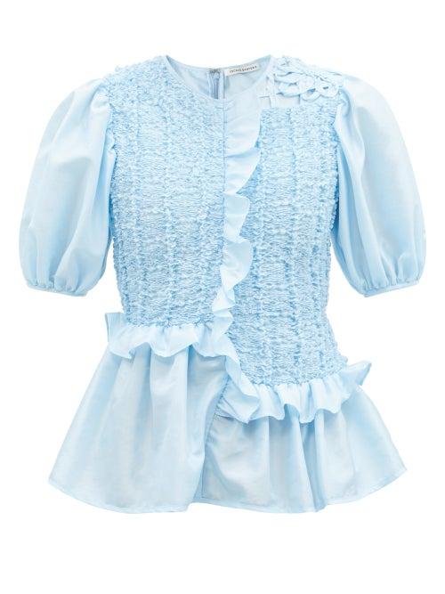 Matchesfashion.com Cecilie Bahnsen - Carrie Ruffled Faille Top - Womens - Light Blue