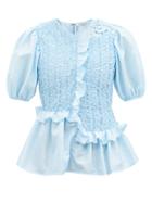 Matchesfashion.com Cecilie Bahnsen - Carrie Ruffled Faille Top - Womens - Light Blue