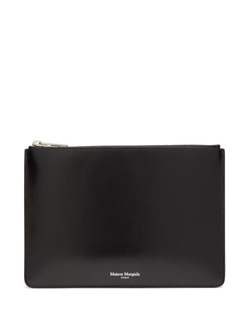 Matchesfashion.com Maison Margiela - Smooth And Crocodile Embossed Leather Pouch - Mens - Black