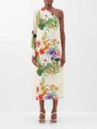 Borgo De Nor - Aubrey Feather-trim One-shoulder Crepe Dress - Womens - Ivory Multi