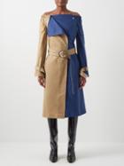 Thebe Magugu - Colour-blocked Off-shoulder Trench-coat Dress - Womens - Blue Beige