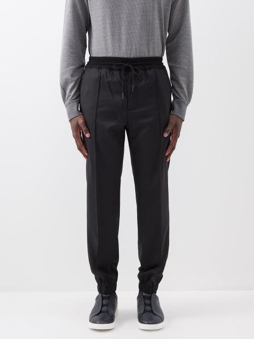 Zegna - Drawstring Waist Wool Track Pants - Mens - Black
