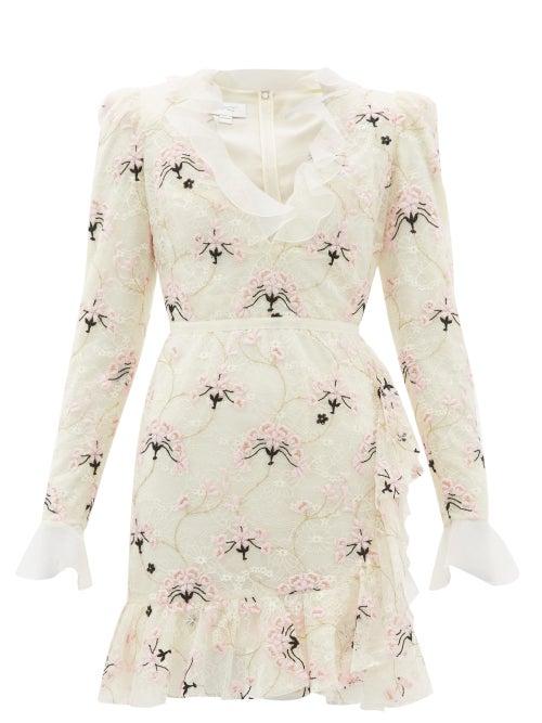 Matchesfashion.com Giambattista Valli - Floral Embroidered Chantilly Lace Mini Dress - Womens - Ivory Multi