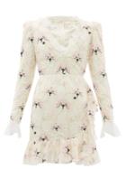 Matchesfashion.com Giambattista Valli - Floral Embroidered Chantilly Lace Mini Dress - Womens - Ivory Multi