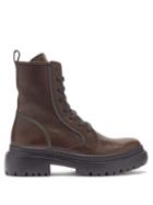 Matchesfashion.com Brunello Cucinelli - Chainmail-trim Lace-up Leather Boots - Womens - Dark Brown