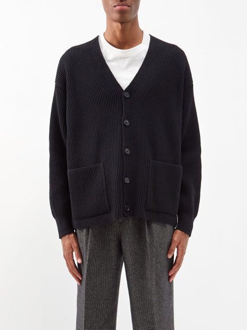Auralee - Patch-pocket Ribbed-wool Cardigan - Mens - Black