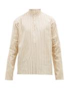 Matchesfashion.com Hecho - Mandarin Collar Striped Cotton Shirt - Mens - Cream