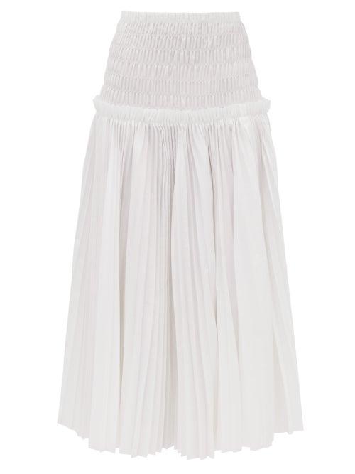 Matchesfashion.com Khaite - Rosa Pleated Cotton Poplin Midi Skirt - Womens - White