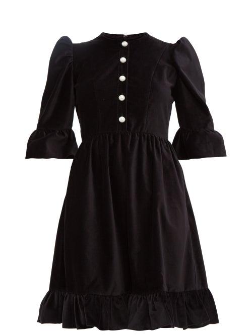 Matchesfashion.com Batsheva - Faux Pearl Buttoned Cotton Velvet Dress - Womens - Black