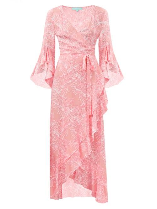 Matchesfashion.com Melissa Odabash - Cheryl Ruffled Leaf-print Maxi Wrap Dress - Womens - Pink Print