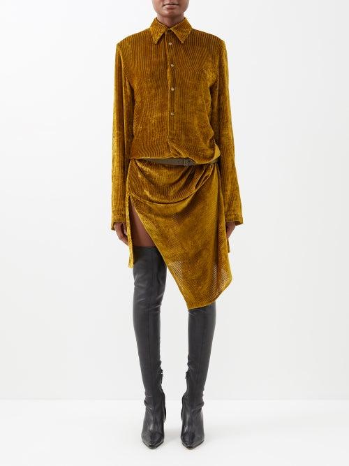Petar Petrov - Adelio Asymmetric Belted Corduroy Shirt Dress - Womens - Tan