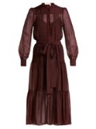 Matchesfashion.com See By Chlo - Tie Waist Pleated Voile Dress - Womens - Burgundy