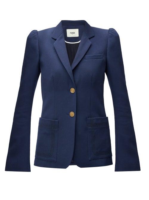 Matchesfashion.com Fendi - Puffed-sleeve Twill Jacket - Womens - Blue