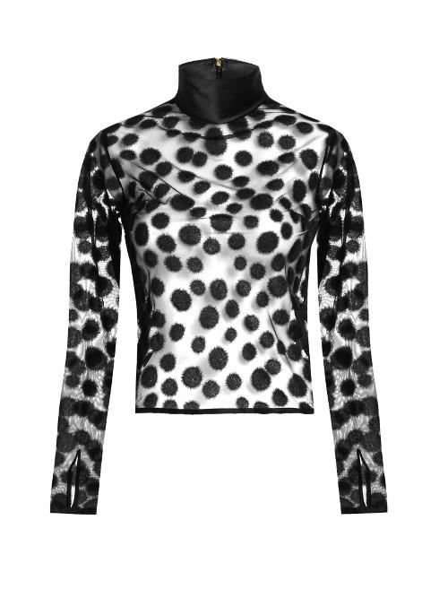 House Of Holland Flocked Polka-dot Semi-sheer Top