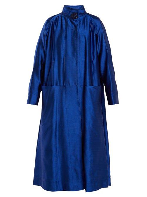 Matchesfashion.com Roksanda - Karel High Neck Wool Blend Coat - Womens - Blue