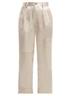 Matchesfashion.com Koch - High Rise Hammered Satin Trousers - Womens - Cream