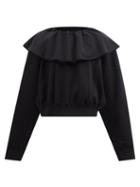 Wiggy Kit - Ruffled-collar Cotton-jersey Sweatshirt - Womens - Black