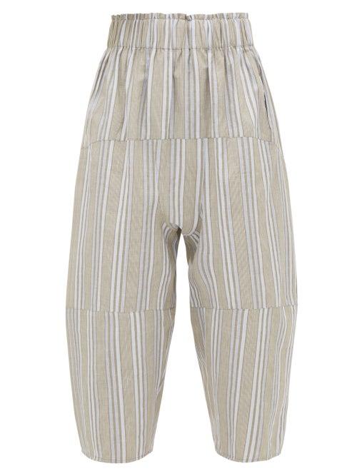 Matchesfashion.com Loup Charmant - Homer Striped Paperbag-waist Cropped Trousers - Womens - Beige Stripe
