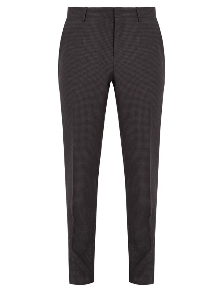 Wooyoungmi Slim-fit Micro-checked Flannel-wool Trousers