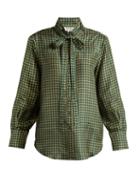 Matchesfashion.com Sea - Ethno Pop Tie Neck Plaid Silk Blouse - Womens - Green Multi