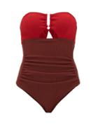 Matchesfashion.com Self-portrait - U-bar Ribbed Cutout Swimsuit - Womens - Burgundy Multi