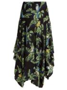 Stella Mccartney Asymmetric Parrot-print Silk Midi Skirt