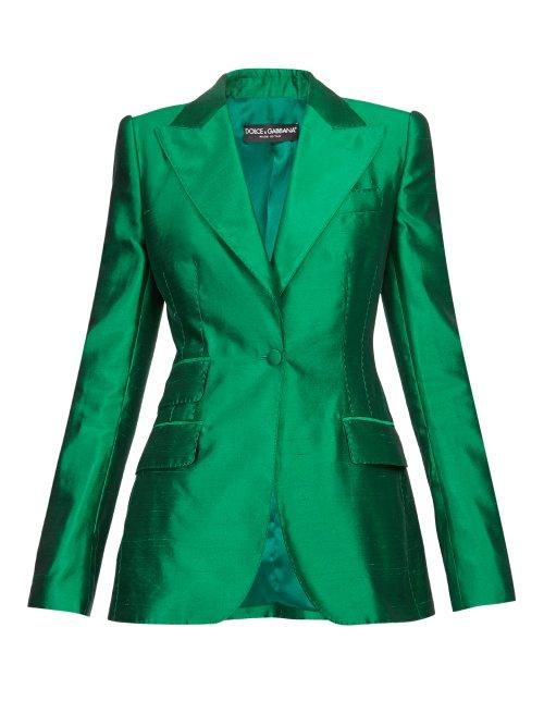 Matchesfashion.com Dolce & Gabbana - Single Breasted Shantung Blazer - Womens - Green
