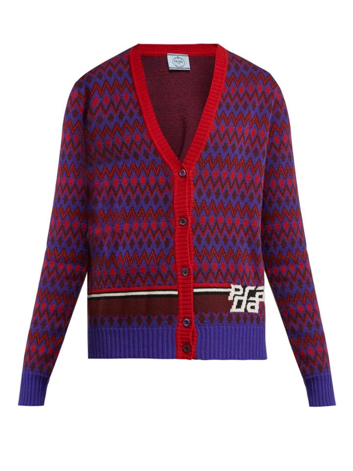 Prada Chevron-patterned Wool-blend Cardigan