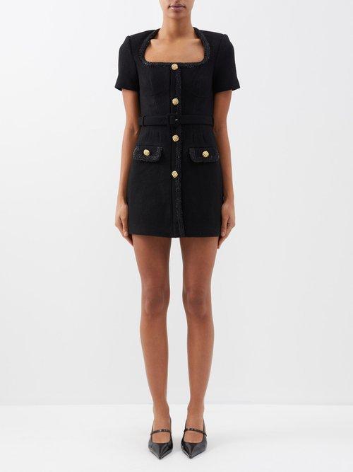Self-portrait - Button-embellished Wool-blend Mini Dress - Womens - Black