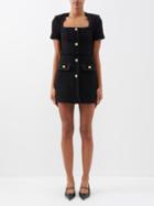Self-portrait - Button-embellished Wool-blend Mini Dress - Womens - Black