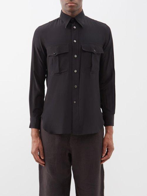 L.e.j - Flap-pocket Silk Crepe De Chine Shirt - Mens - Black
