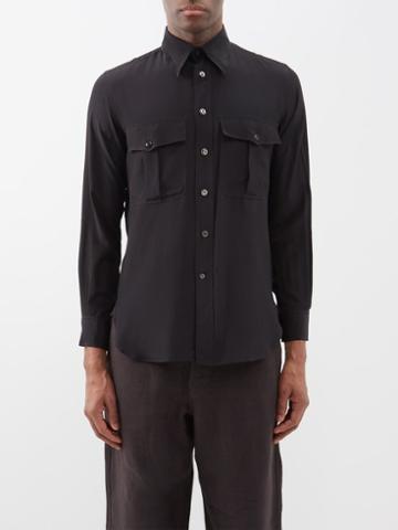 L.e.j - Flap-pocket Silk Crepe De Chine Shirt - Mens - Black