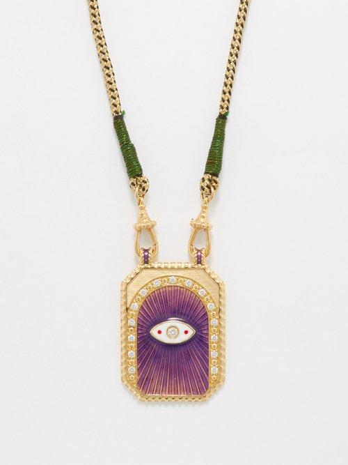 Marie Lichtenberg - Protect You Diamond & 18kt Gold Scapular Necklace - Womens - Purple Multi