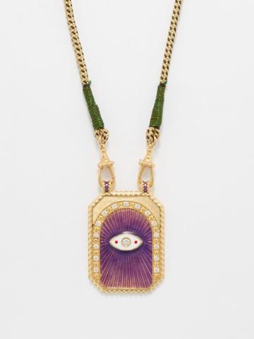 Marie Lichtenberg - Protect You Diamond & 18kt Gold Scapular Necklace - Womens - Purple Multi
