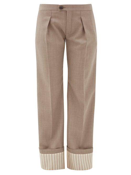 Matchesfashion.com Chlo - Striped-cuff Virgin-wool Wide-leg Trousers - Womens - Khaki
