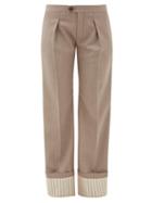 Matchesfashion.com Chlo - Striped-cuff Virgin-wool Wide-leg Trousers - Womens - Khaki