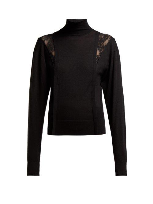 Matchesfashion.com Chlo - Lace Insert High Neck Wool Blend Sweater - Womens - Black