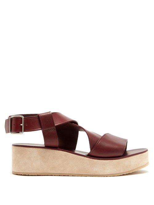 Matchesfashion.com A.p.c. - Rita Leather And Suede Flatform Sandals - Womens - Burgundy